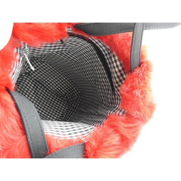 VTG Christmas Holiday Tote Bag Black Red Faux Fur Trim Embroidered Santa Sequin - Picture 5 of 14